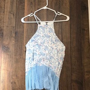 White, pink, and blue halter top.